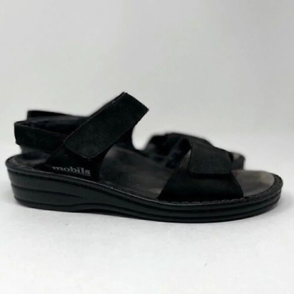 Mephisto Mobils black suede leather sandals womans US12 EU42 BoxG